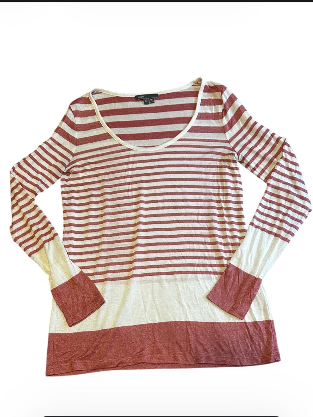 Vince Pink White Striped Scoop Neck Long Sleeve Top Size XS